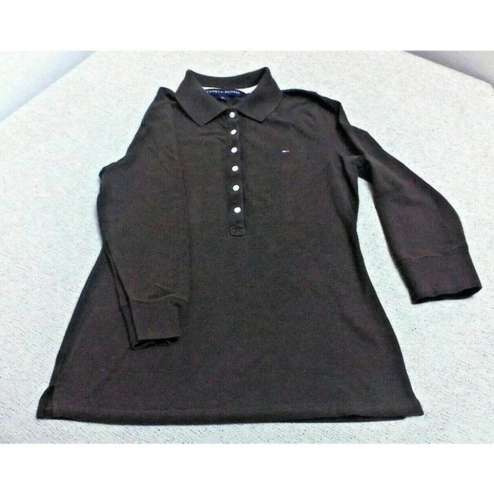 Tommy Hilfiger Unisex Collar Shirt Long Sleeve Top Button Taper Cut Brown Size M - Picture 8 of 16